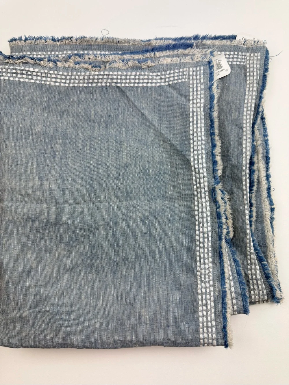 POTTERY BARN Belgian Flax Linen Fringed Border Stitch Standard Sham Chambray